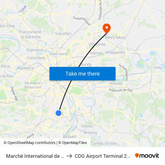 Marché International de Rungis to CDG Airport Terminal 2E Hall K map