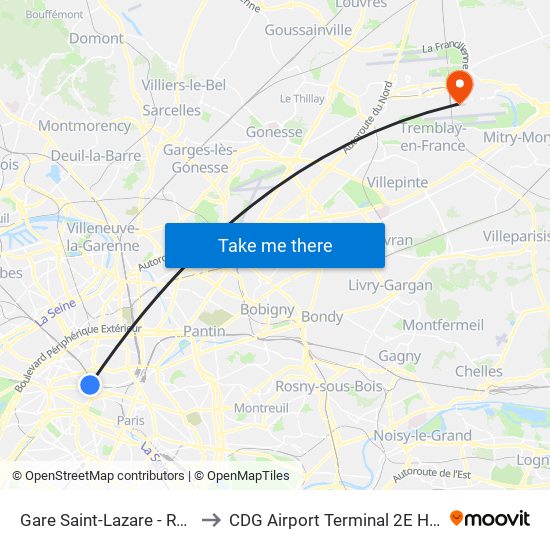 Gare Saint-Lazare - Rome to CDG Airport Terminal 2E Hall K map