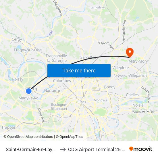 Saint-Germain-En-Laye RER to CDG Airport Terminal 2E Hall K map