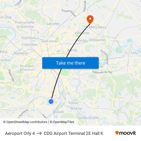 Aéroport Orly 4 to CDG Airport Terminal 2E Hall K map