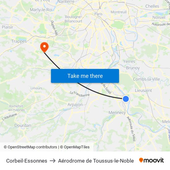 Corbeil-Essonnes to Aérodrome de Toussus-le-Noble map