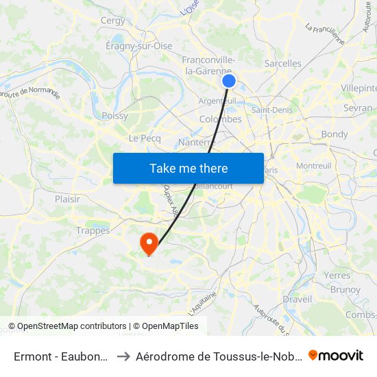 Ermont - Eaubonne to Aérodrome de Toussus-le-Noble map