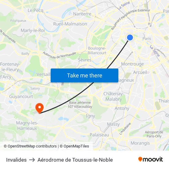 Invalides to Aérodrome de Toussus-le-Noble map