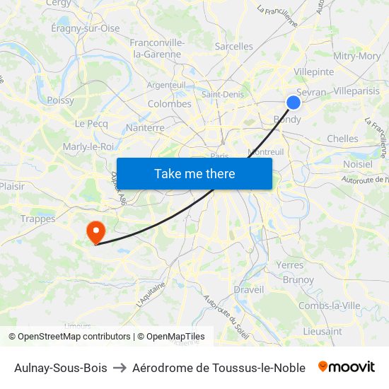 Aulnay-Sous-Bois to Aérodrome de Toussus-le-Noble map