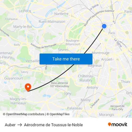 Auber to Aérodrome de Toussus-le-Noble map