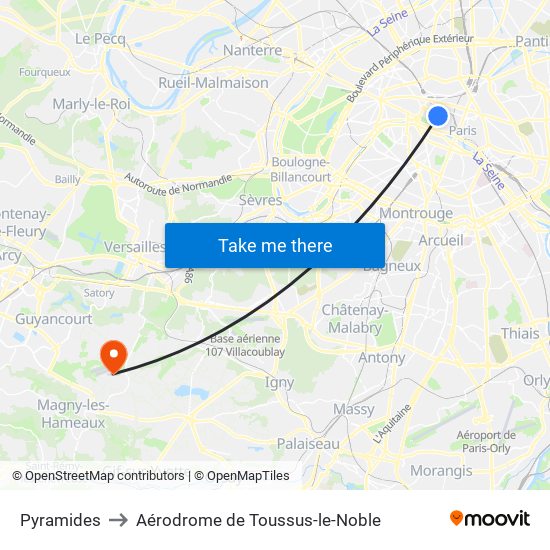 Pyramides to Aérodrome de Toussus-le-Noble map