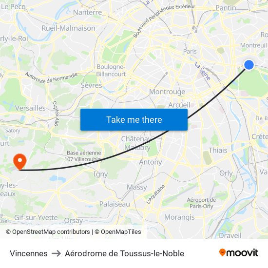 Vincennes to Aérodrome de Toussus-le-Noble map