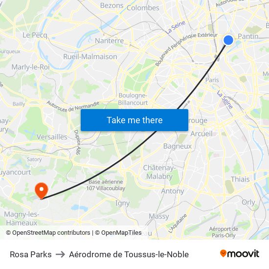 Rosa Parks to Aérodrome de Toussus-le-Noble map