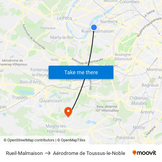 Rueil-Malmaison to Aérodrome de Toussus-le-Noble map