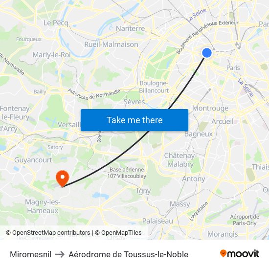 Miromesnil to Aérodrome de Toussus-le-Noble map