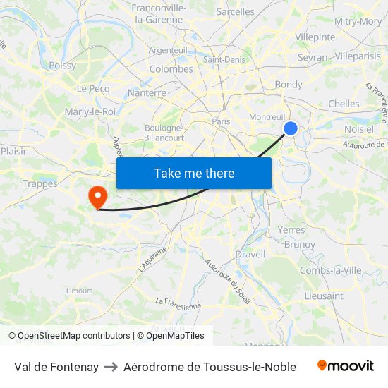 Val de Fontenay to Aérodrome de Toussus-le-Noble map