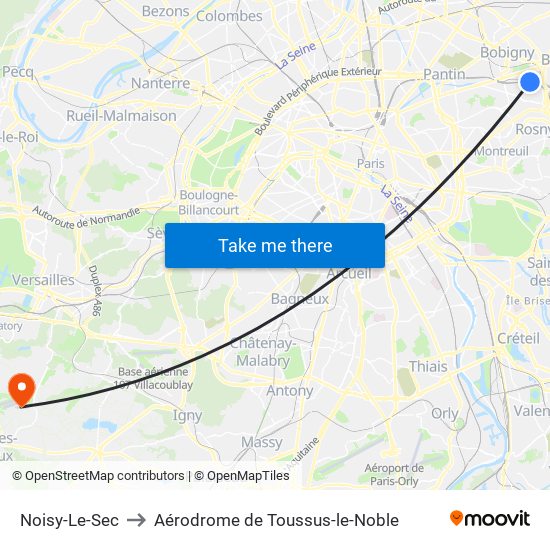 Noisy-Le-Sec to Aérodrome de Toussus-le-Noble map