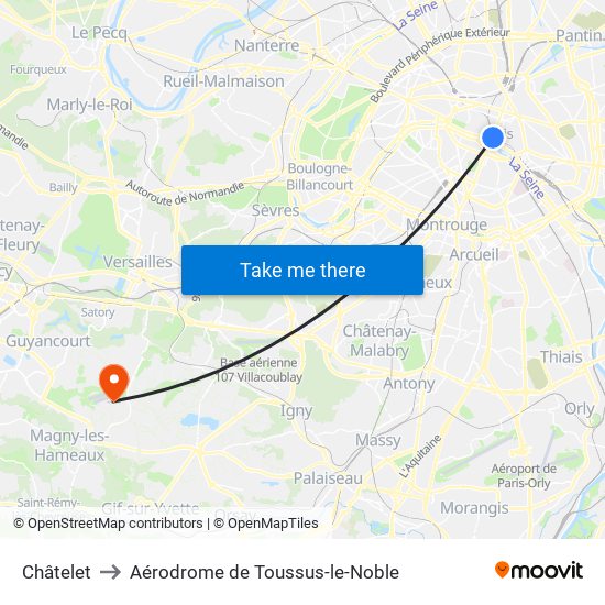 Châtelet to Aérodrome de Toussus-le-Noble map