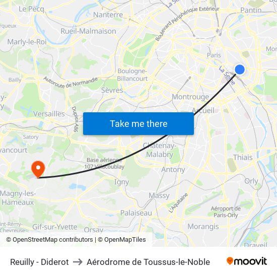 Reuilly - Diderot to Aérodrome de Toussus-le-Noble map