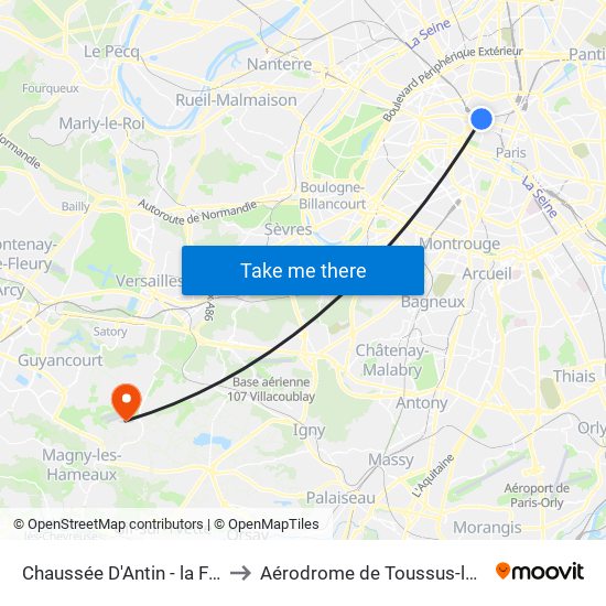 Chaussée D'Antin - la Fayette to Aérodrome de Toussus-le-Noble map