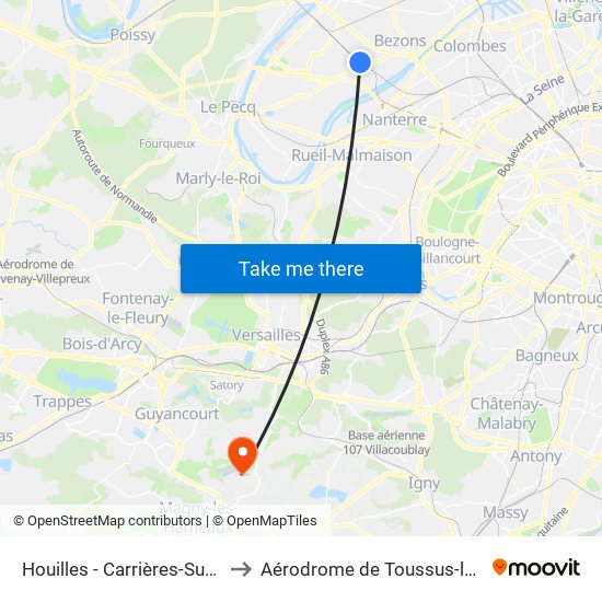 Houilles - Carrières-Sur-Seine to Aérodrome de Toussus-le-Noble map