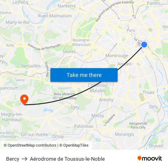 Bercy to Aérodrome de Toussus-le-Noble map