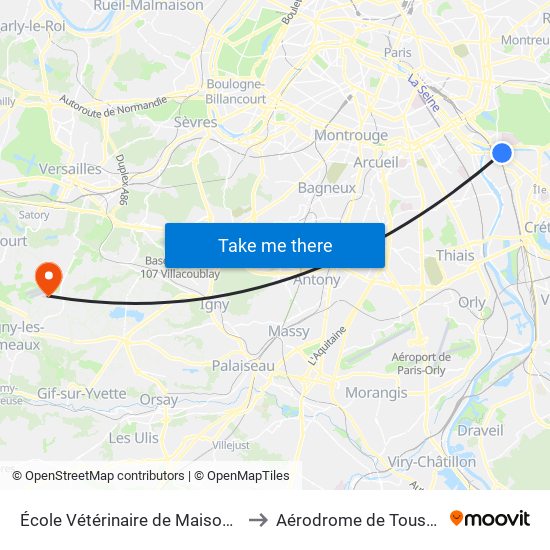 École Vétérinaire de Maisons-Alfort - Métro to Aérodrome de Toussus-le-Noble map