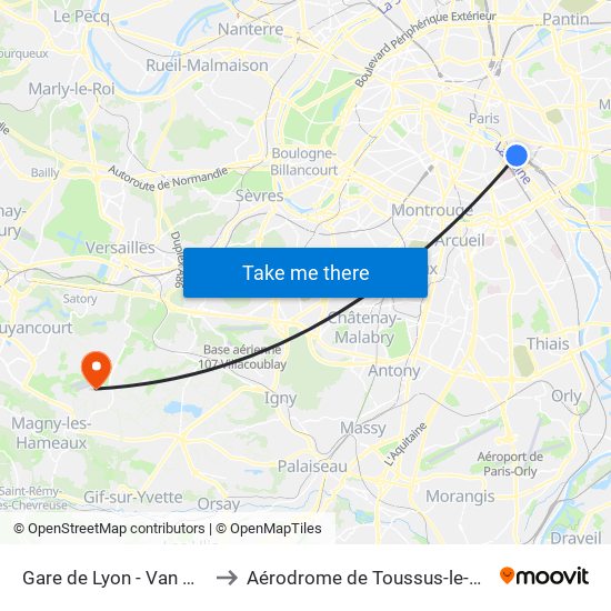 Gare de Lyon - Van Gogh to Aérodrome de Toussus-le-Noble map