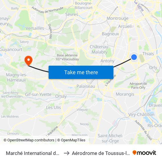 Marché International de Rungis to Aérodrome de Toussus-le-Noble map