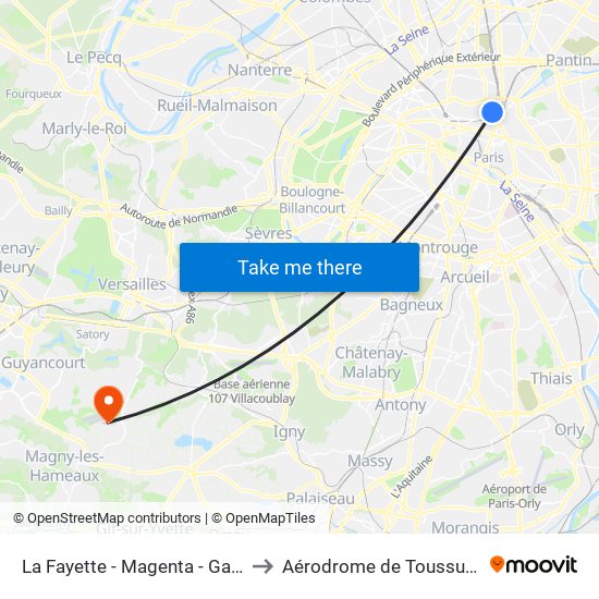 La Fayette - Magenta - Gare du Nord to Aérodrome de Toussus-le-Noble map