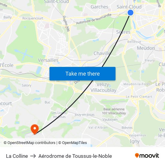 La Colline to Aérodrome de Toussus-le-Noble map