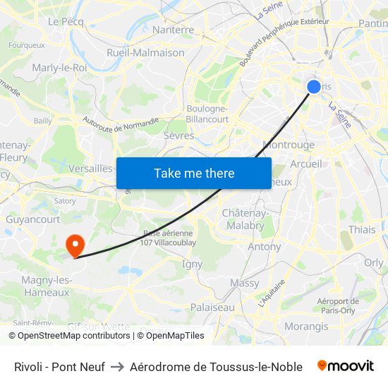 Rivoli - Pont Neuf to Aérodrome de Toussus-le-Noble map