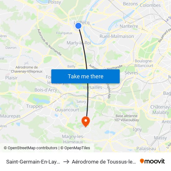 Saint-Germain-En-Laye RER to Aérodrome de Toussus-le-Noble map