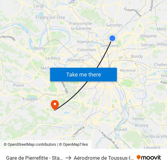 Gare de Pierrefitte - Stains RER to Aérodrome de Toussus-le-Noble map