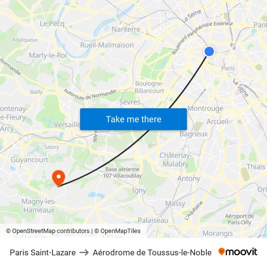 Paris Saint-Lazare to Aérodrome de Toussus-le-Noble map