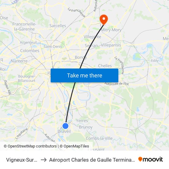 Vigneux-Sur-Seine to Aéroport Charles de Gaulle Terminal 2E portes L map