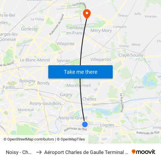 Noisy - Champs to Aéroport Charles de Gaulle Terminal 2E portes L map