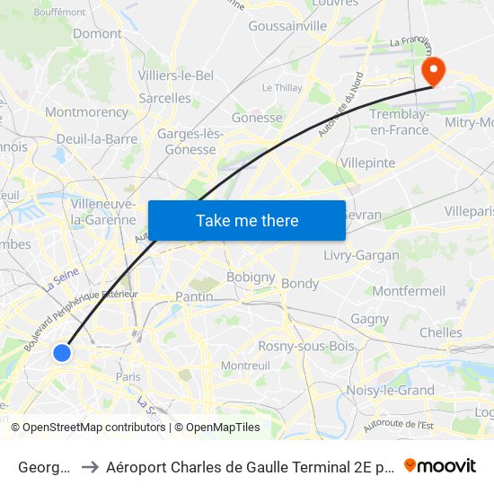 George V to Aéroport Charles de Gaulle Terminal 2E portes L map