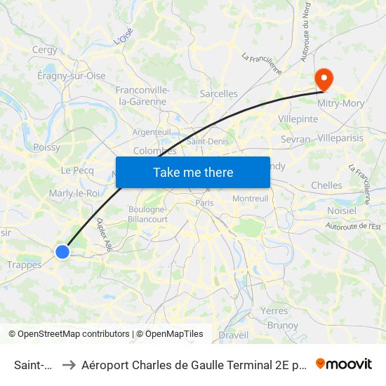 Saint-Cyr to Aéroport Charles de Gaulle Terminal 2E portes L map