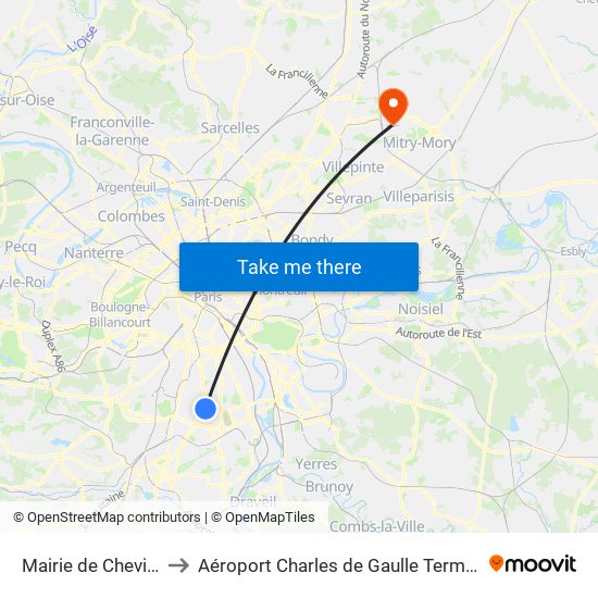 Mairie de Chevilly-Larue to Aéroport Charles de Gaulle Terminal 2E portes L map