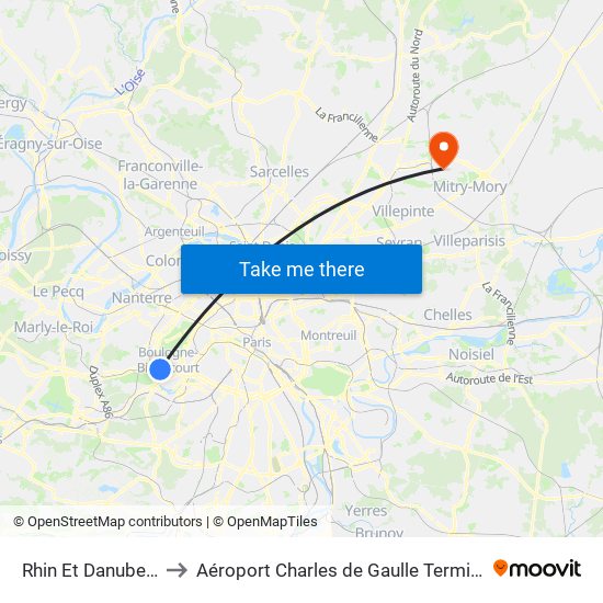 Rhin Et Danube - Métro to Aéroport Charles de Gaulle Terminal 2E portes L map