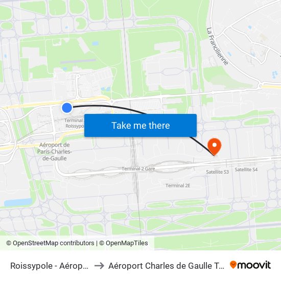 Roissypole - Aéroport Cdg1 (G1) to Aéroport Charles de Gaulle Terminal 2E portes L map