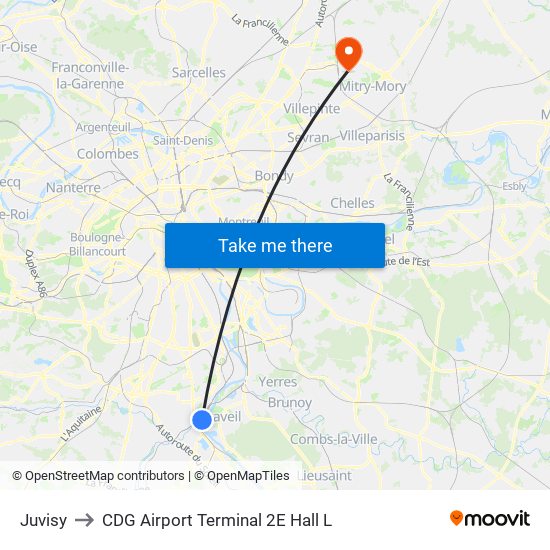 Juvisy to CDG Airport Terminal 2E Hall L map