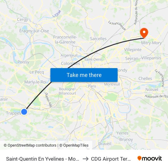 Saint-Quentin En Yvelines - Montigny-Le-Bretonneux to CDG Airport Terminal 2E Hall L map