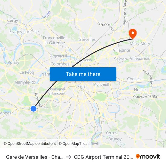Gare de Versailles - Chantiers to CDG Airport Terminal 2E Hall L map