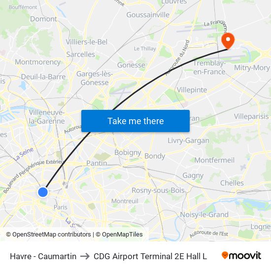 Havre - Caumartin to CDG Airport Terminal 2E Hall L map