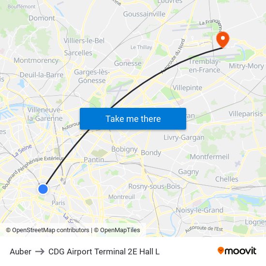 Auber to CDG Airport Terminal 2E Hall L map
