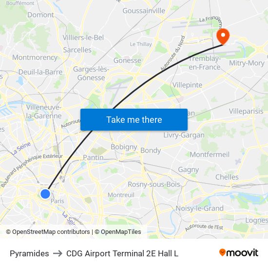 Pyramides to CDG Airport Terminal 2E Hall L map