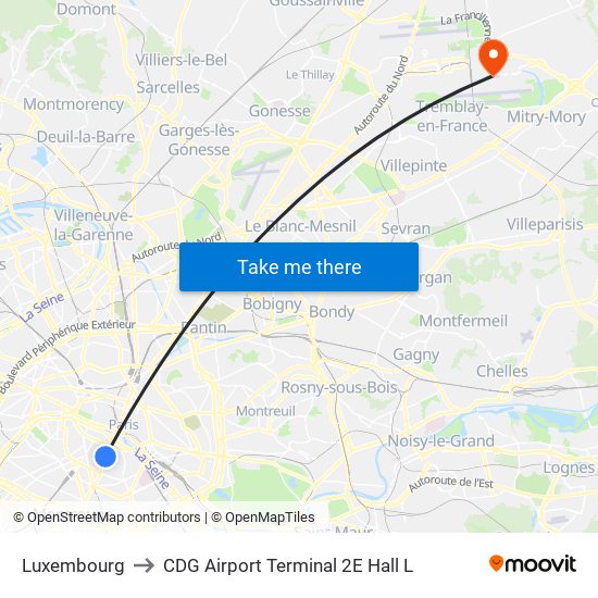Luxembourg to CDG Airport Terminal 2E Hall L map