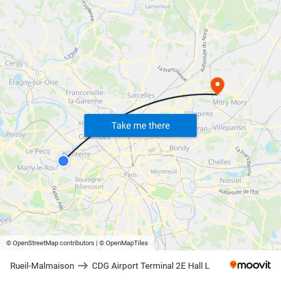 Rueil-Malmaison to CDG Airport Terminal 2E Hall L map