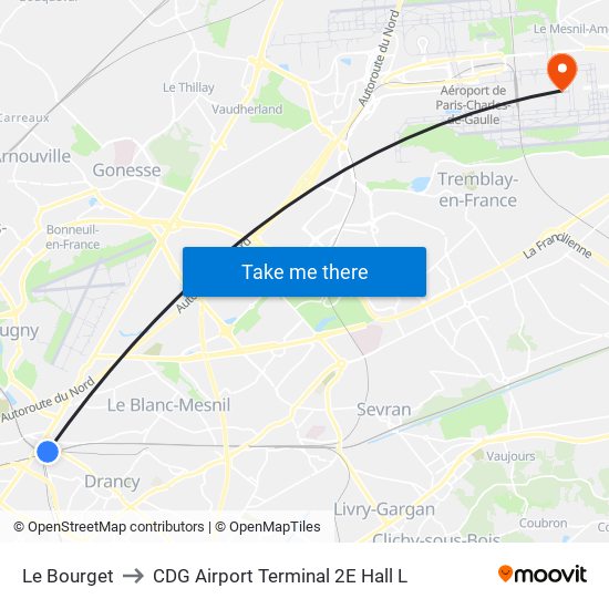 Le Bourget to CDG Airport Terminal 2E Hall L map