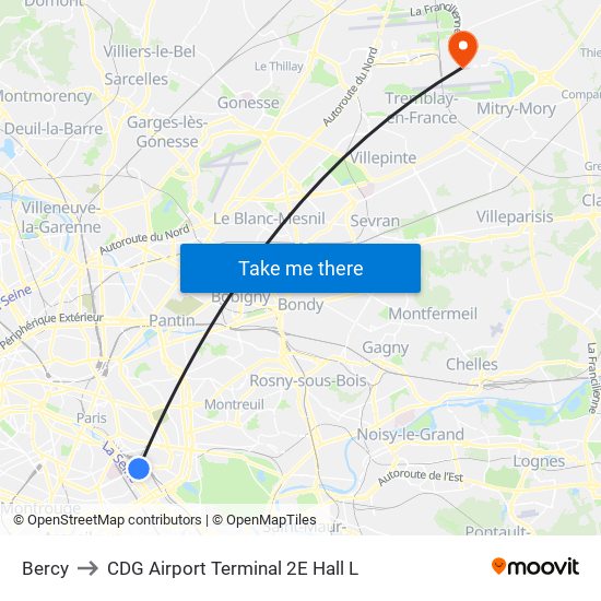 Bercy to CDG Airport Terminal 2E Hall L map