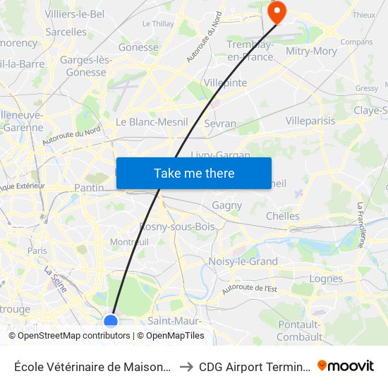 École Vétérinaire de Maisons-Alfort - Métro to CDG Airport Terminal 2E Hall L map