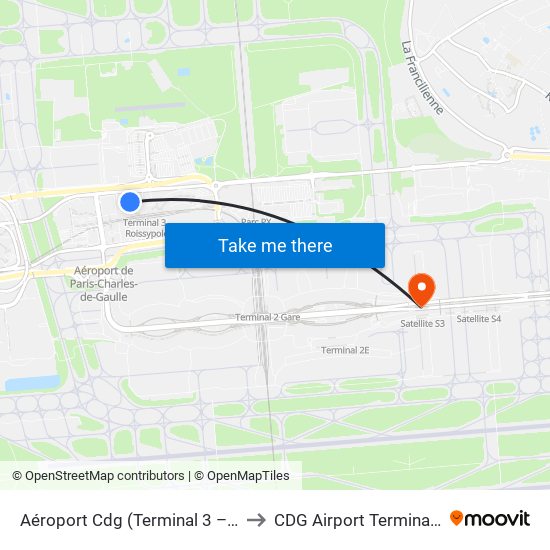 Aéroport Cdg (Terminal 3 – Roissypôle) to CDG Airport Terminal 2E Hall L map