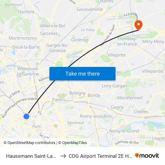 Haussmann Saint-Lazare to CDG Airport Terminal 2E Hall L map